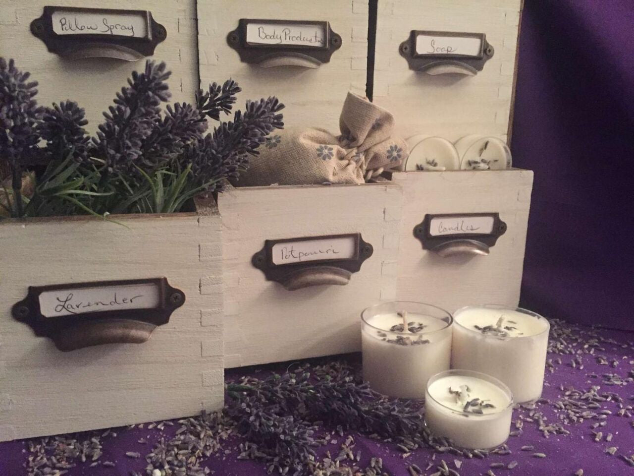 4 pack Lavender Tea lights in Organza bag
