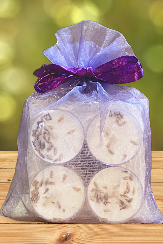 4 pack Lavender Tea lights in Organza bag