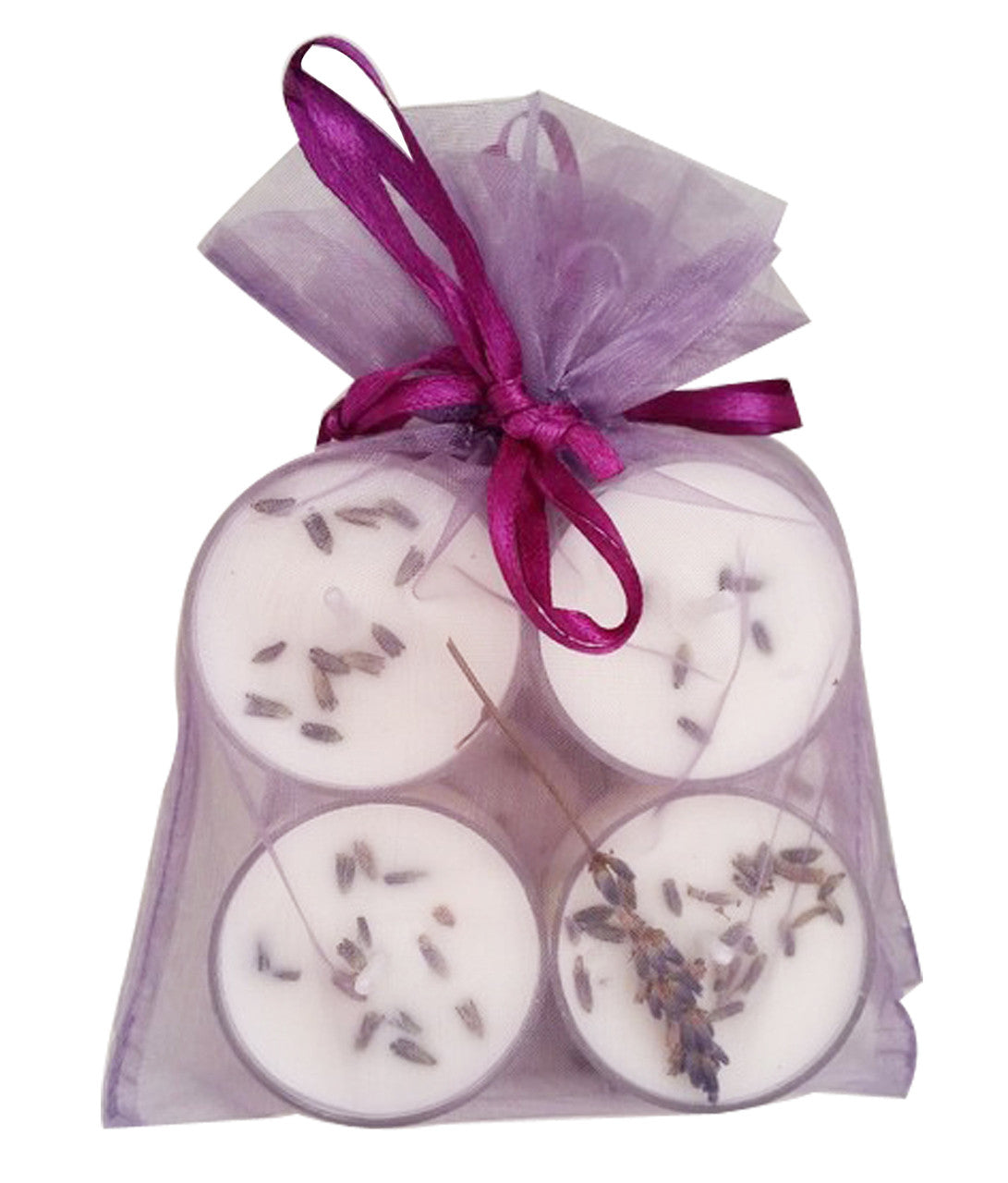 4 pack Lavender Tea lights in Organza bag
